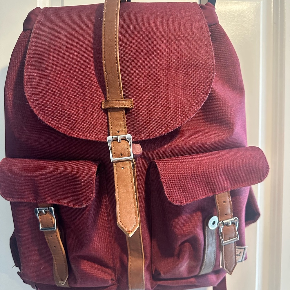 Stylish Herschel Burgundy Backpack with Tan Accents